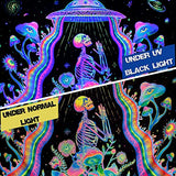 Galoker Blacklight Skeleton Tapestry Fantasy Plant Floral Tapestries UV Reactive Alien UFO Tapestry Galaxy Space Tapestries Wall Hanging for Home Decor(H51.2×W59.1 inches)