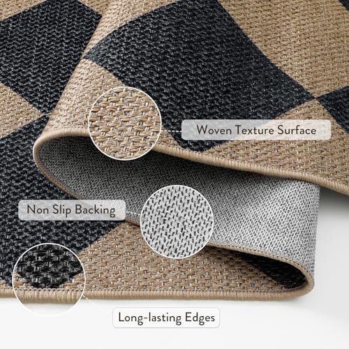 Lahome Checkered Easy Jute Round Rug 3ft, Outdoor Entryway Rug Washable