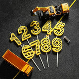 PHD CAKE 2.76 Inch Number 3 Construction Birthday Candles, Yellow and White Stripes Number Candles, Cake Number Candles, Party Celebration, Style Candle