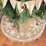 MACTING Christmas Tree Skirt, 30 Inch Small Burlap Tree Mat with White Large Small Snowflake Patterns Pom Poms for Holiday Party Indoor Home Christmas Tree Decorations