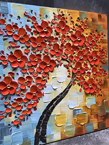 YaSheng Art - 24x24inch Wall Art,Hand Painted oil painting, Modern Abstract Floral Oil Painting, Wall Art for Living Room, Bedroom Wall Decor, 3D Textured Framed Red Floral Paintings, Modern Home Office Wall Decor