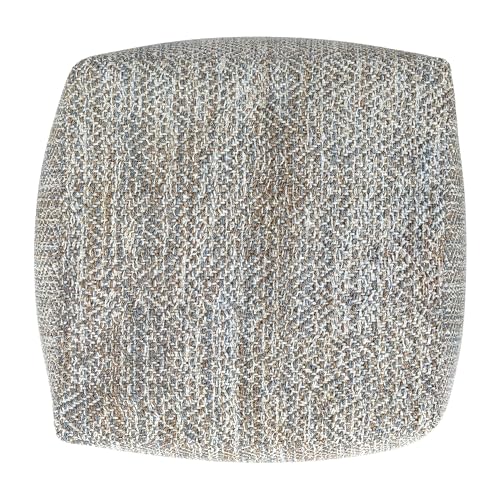 SIMPLIHOME Nate Square Pouf - 18 inch Wide Upholstered Handwoven Cotton Ottoman in Grey Melange, Boho Footstool or Extra Seating for Living Room or Bedroom with Polystyrene EPS Beads, Assembled