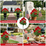 FOREST PRINCE 2 PCS 18" Artificial Geraniums for Outdoors, UV Resistant Red Silk Flowers for Window Box Porch Patio Garden Decor, Waterproof Ruby Red
