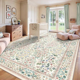 8x10 Area Rugs, Machine Washable Low Pile Floral Rugs for Living Room, Bedroom, Large Boho Area Rug with Non-Slip Backing for Dining Room(Pink Floral)