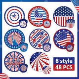 Gejoy 48 Pcs Independence Day Foldable Fan 4th of July Red White and Blue Handheld Round Patriotic Folding Flying Disc for Daily Use Festival Wedding Party Favors Decorations Portable, 8 Style