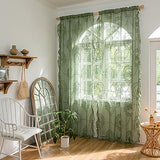 Sutuo Home Olive Green Lace Sheer Curtains 84 Inches Long for Bedroom Living Room Nursery,Rose Floral Embroidery Ruffled Vintage Chic Window Treatment Privacy Drapes, Rod Pocket,W57 x L84, 2 Panels
