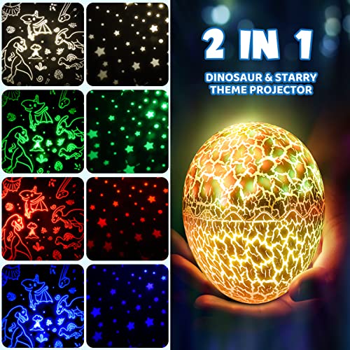 Dinosaur Toys for Kids Age 3-12 : Dinosaurs Egg Night Light Gifts for Boys 3 4 5 6 7 8 9 Year Old 2-in-1 Dino & Star Projector with 360° Rotation Timer for Boy Ages 3-5 Birthday Gift Decor