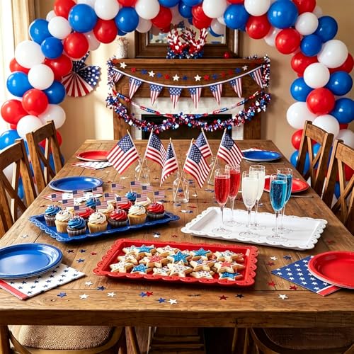 AnyDesign 12Pcs Patriotic Plastic Serving Tray Red Blue White Rectangle Serving Dish 4th of July Dessert Display Tray Platter with Wavy Edge for Independence Day 250th Anniversary Table Decor