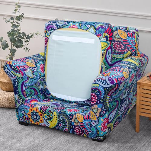 FORCHEER Armchair Slipcovers 2 Piece Printed Sofa Couch Covers with 1 Separate Cushion Couch Covers Washable Bohemia Style Sofa Slipcover with Elastic Bottom for Living Room (Armchair, Styles 1)