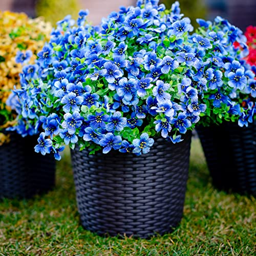 AXYLEX Artificial Flowers for Outdoors, 16 Bundles Fake Plants (Blue) | UV resistant faux plastic flowers, no fade artificial greenery – garden, patio, porch & home