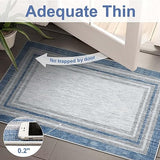 Bordered Laundry Room Rug, Washable 2x6 Kitchen Runner Rug Printed Blue Carpet with Rubber Backing, Modern Runners for Hallways Non Slip Carpet for Bedroom Kitchen Bathroom