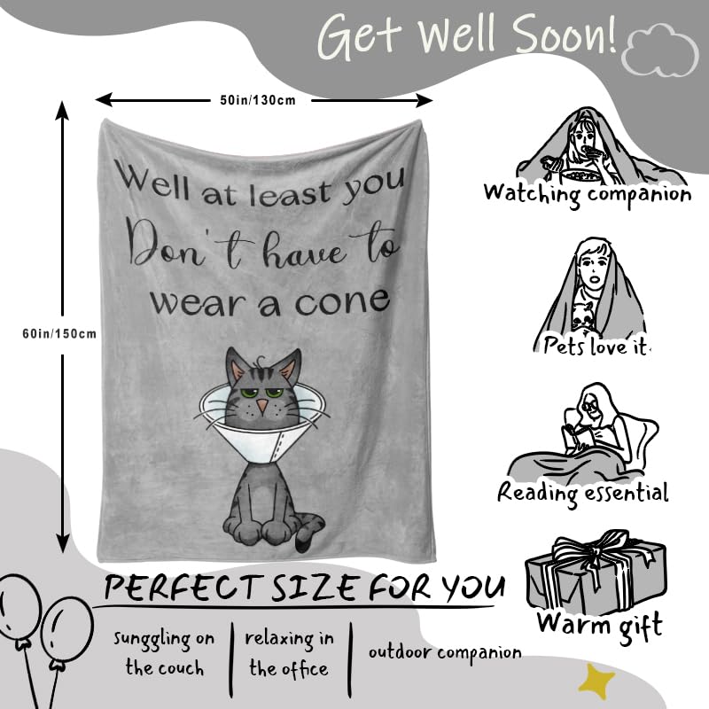 Get Well Gifts for Women/Men After Surgery, Sympathy Gift, Get Well Soon Blanket 50"X60", Feel Better/Surgery Recovery Gifts for Women, After Surgery Gifts, at Least You Dont Have To Wear A Cone Throw