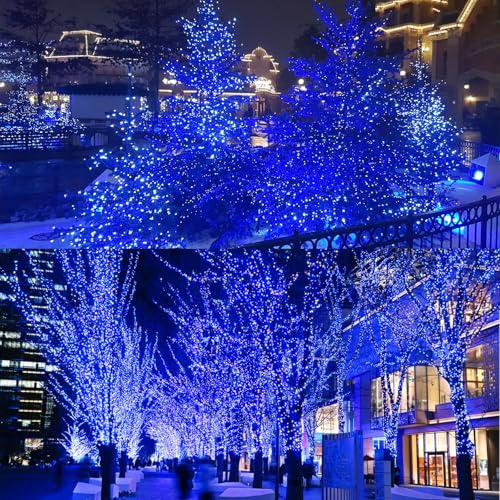 LAMPHOME 32.5FT 100LED Blue Christmas String Lights, 16 Modes Waterproof Fairy Lights Plug in, Twinkle String Lights Indoor Outdoor for Bedroom Wall Halloween Tree Party Home Decoration