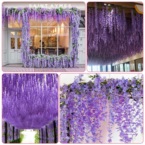 Alotiki Wisteria Hanging Flowers,12 Pack Fake Hanging Flowers,Wisteria Artificiales Garland for Home Wedding Arch Floral Party Garden Ceremony Outdoor Decor,3.6 Feet Long(12,Purple)