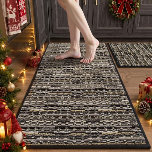 Kitchen Rugs Sets of 2, Non Slip Kitchen Mats for Floor, Black