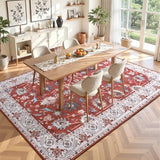 5x7 Area Rugs for Living Room, Washable Rug Vintage Floral, Red