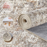 10x14 Area Rugs for Living Room: Washable Large Neutral Abstract Rug Soft Non Slip Stain Resistant Low Pile Indoor Carpet for Bedroom Dining Room Nursery Office Playroom - Brown Grey