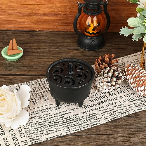 JUXYES Vintage Tripod Incense Burner Holder with Lid, Cast Iron Incense Holder Metal Cauldron Censer Antique Cone Coil Incense Burner Holder for Incense Resins, Cones, Charcoal or Wax Melts