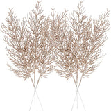 Sea Team 24-Pack Artificial Glitter Pine Tree Twig Ornaments, Decorative Sticks, Glittery Stems, Picks, Branches for Christmas Tree, Small Vase, Holiday, Wedding, Party (14 Inches, Champagne)