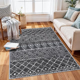3x5 Washable Moroccan Area Rug: Ultra Soft Low Pile Non Slip Rugs Black