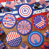 Gejoy 48 Pcs Independence Day Foldable Fan 4th of July Red White and Blue Handheld Round Patriotic Folding Flying Disc for Daily Use Festival Wedding Party Favors Decorations Portable, 8 Style