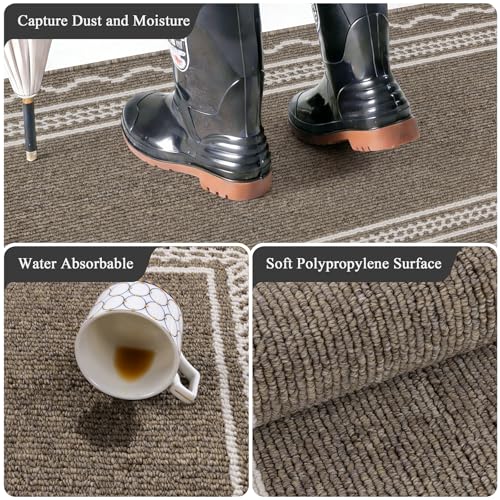 Indoor Door Mat 2x3ft, Absorbent Dog Muddy Paws Mats, Low-Profile Entrance Small Runner Carpet with Non-Slip Rubber Backing, Washable Inside Welcome Mat for Hallway,Entryway,Kitchen (Brown)
