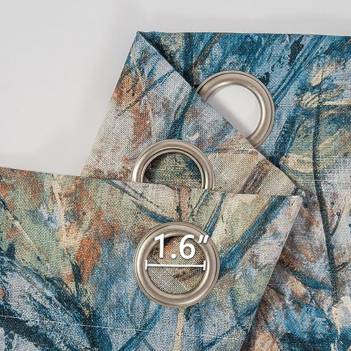 MEETSKY Blue Curtains 84 Inch Long for Living Room - Branches Pattern Printed Curtain Light Filtering Thick Linen Textured Grommet Drapes for Bedroom, 52" x 84", Blue, 2 Panels