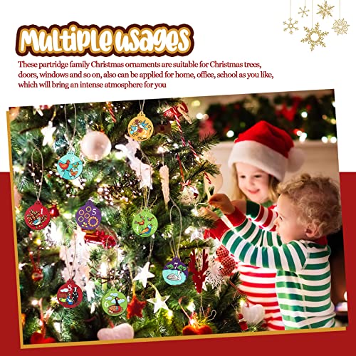 12 Pieces 12 Days of Christmas Ornaments Wooden Set 3.15 Inch Colorful Xmas Twelve Days of Christmas Hanging Ornaments for Xmas Tree(Round Style)