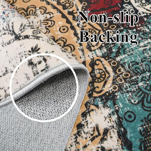 Washable 3x5 Area Rugs - Abstract Living Room Rus Low Pile Area Rug for Bedroom Soft Water Resistant Non Slip Modern Floor Area Rugs for Entry Dinning Room 3x5 Red Green Multi