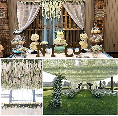 WEISPARK Fake Hanging Flowers - 12 Pieces 3.75 Feet/Piece Artificial Wisteria Vine Ratta Hanging Garland Silk Flowers for Home Party Wedding Decor (White)