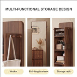 360° Rotating Full-Length Mirror with 4-Tier Bookcase, 3-in-1 Floor Dressing Mirror, Coat Rack & Magazine Holder for Bedroom, Living Room, Study Room Decor