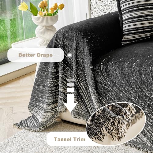 Couch Cover for Dogs Washable Sofa Cover, Sectional Couch Covers, Sofa Covers for 2 Cushion Couch, Non Slip Stripe Sofa Slipcovers Furniture Protector (Black 91x102)