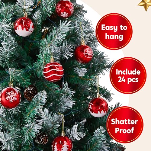 Joiedomi 24 Pcs 2.3” Red & White Christmas Ball Ornaments, Shatterproof Plastic Christmas Tree Ornaments, Hanging Decor for Wreath Garland Party Weddings Holidays