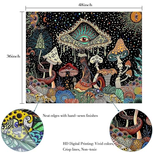 Yeoiat Mushroom Tapestry Hippie Tapestry for Bedroom Cute Tapestries Aesthetic Wall Tapestries Hanging for Bedroom Dorm Living Room (Mushroom, 36.00" X 48.00")