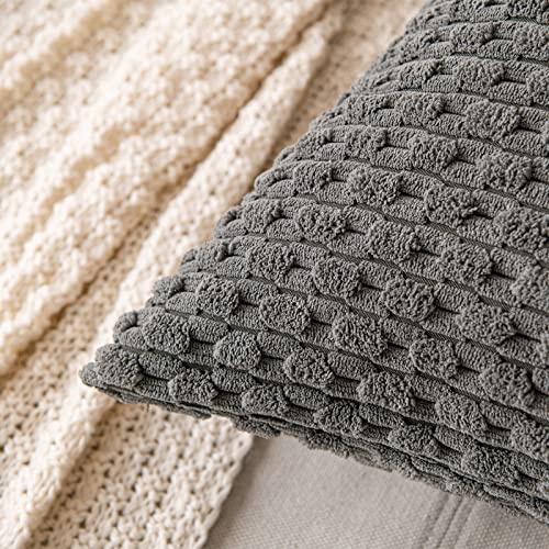 MIULEE Lumbar Decorative Throw Pillow Covers 12x20 Dark Grey Corduroy