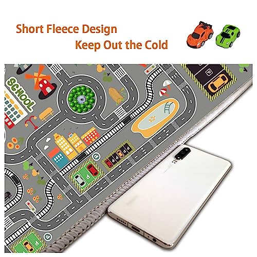 Car Rug Play Mat Great for Playing with Cars and Toys, Kid Playroom Carpet with Rubber Backing, Game Area for Baby Toddler Kid Child Educational Learn Road Traffic in Bedroom, Classroom