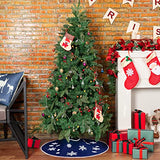 N&T NIETING Christmas Tree Skirt, 30 Inch Rustic Burlap Tree Skirt with Snowflakes Printed Christmas Tree Mat for Xmas Holiday Party Decoration, Dark Blue
