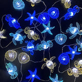 Ocean Beach themed Sea Life Cute Fairy Decorative String Lights Battery Operated, Seahorse Starfish Sea Turtle Clam Nautical Rope Lights Lit by 30 LEDs 10 ft for Holiday Camping Mermaid Wedding