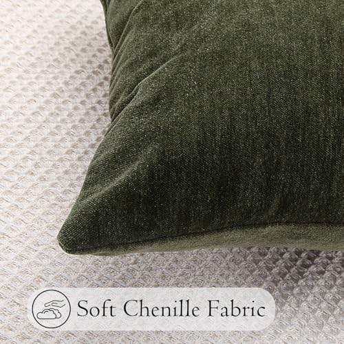 JoraLion Chenille Lumbar Pillow Covers 14x36 inch, Moss Green Spring Decorative Pillow Covers, Farmhouse Solid Dyed Soft Chenille Cushion Case for Couch Sofa Bed Living Room, Pack of 1(Cover ONLY)