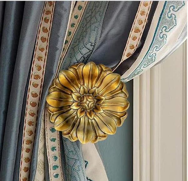 Vintage-Curtain-Holdbacks丨Set of 2 Curtain Tiebacks Wall Mounted with Screws丨Classic Decorative Curtain Holders for Drapes Window Treatment Holdbacks (Gold A-fbm, 3″ Diameter)
