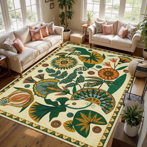 Joydeco Egypt Floral Large Washable 9x12 Area Rugs for Living Room Bedroom