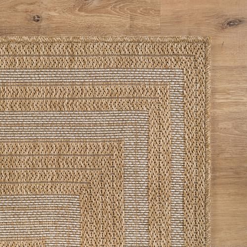 Beverly Rug Easy Jute Framed Border Runner Rug 2x7 Washable Durable Indoor Outdoor Area Rugs for Living Room Patio Office Stain Resistant Non Shedding Casual Indoor Outside Carpet 2 x 7 Natural