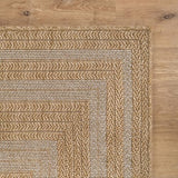 Beverly Rug Easy Jute Framed Border Runner Rug 2x7 Washable Durable Indoor Outdoor Area Rugs for Living Room Patio Office Stain Resistant Non Shedding Casual Indoor Outside Carpet 2 x 7 Natural