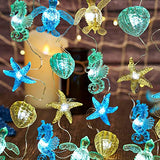 Nautical Theme Ocean Décor Beach Decorative String Lights Outdoor Seahorse Sea Turtle Starfish Shell Cute Marine Life Novelty Night Lights 30LED 10ft Battery Operated