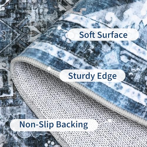 GarveeHome Washable Rug Runner 2x8 Vintage Runners for Hallways Blue