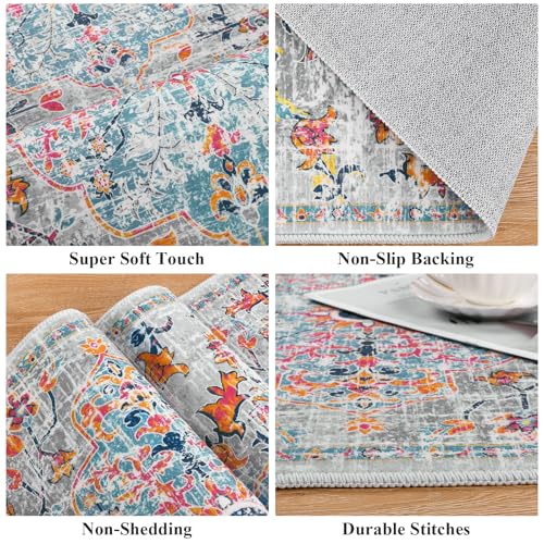 Pauwer Hallway Runner Rug 2'x6' Washable Boho Farmhouse Entryway Kitchen Runner Vintage Non Slip Laundry Room Bathroom Area Rugs Rubber Backed Front Door Foyer Bedroom Floor Mat Carpet Runner, Grey