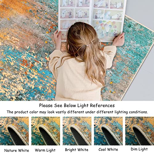 Lahome Modern Abstract Area Rug - 3x5 Soft Rug for Bedroom Non Slip Living Room Mat, Machine Washable Contemporary Throw Carpet for Office Front Door Entrance Way Kitchen Playroom, Rosy Clouds