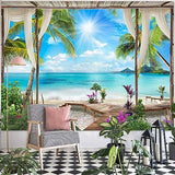 Leeisysme Beach Landscape Tapestry, Tropic Ocean Sea Island Palm Tree Seaside Tapestries for Living Room Summer Window Wall Hanging 36×48 Inch