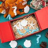 30 Pieces Beach Christmas Ornaments Bulk Tree Decorations Resin Starfish Seashells Seahorse Ocean Nautical Themed Hanging with Drilled Hole Rope for Wedding Gift Wreath Decor DIY(Blue, White)