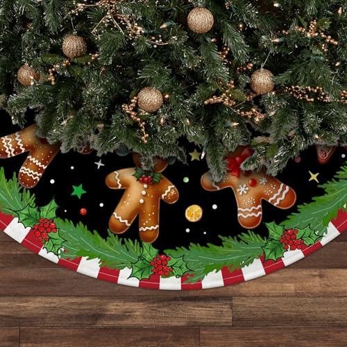 Gingerbread Tree Skirt, Christmas Tree Skirt Red Xmas Tree Skirts Mat 36 in for Indoor Outdoor Holiday Party Merry Christmas Tree Topper Ornaments Decorations